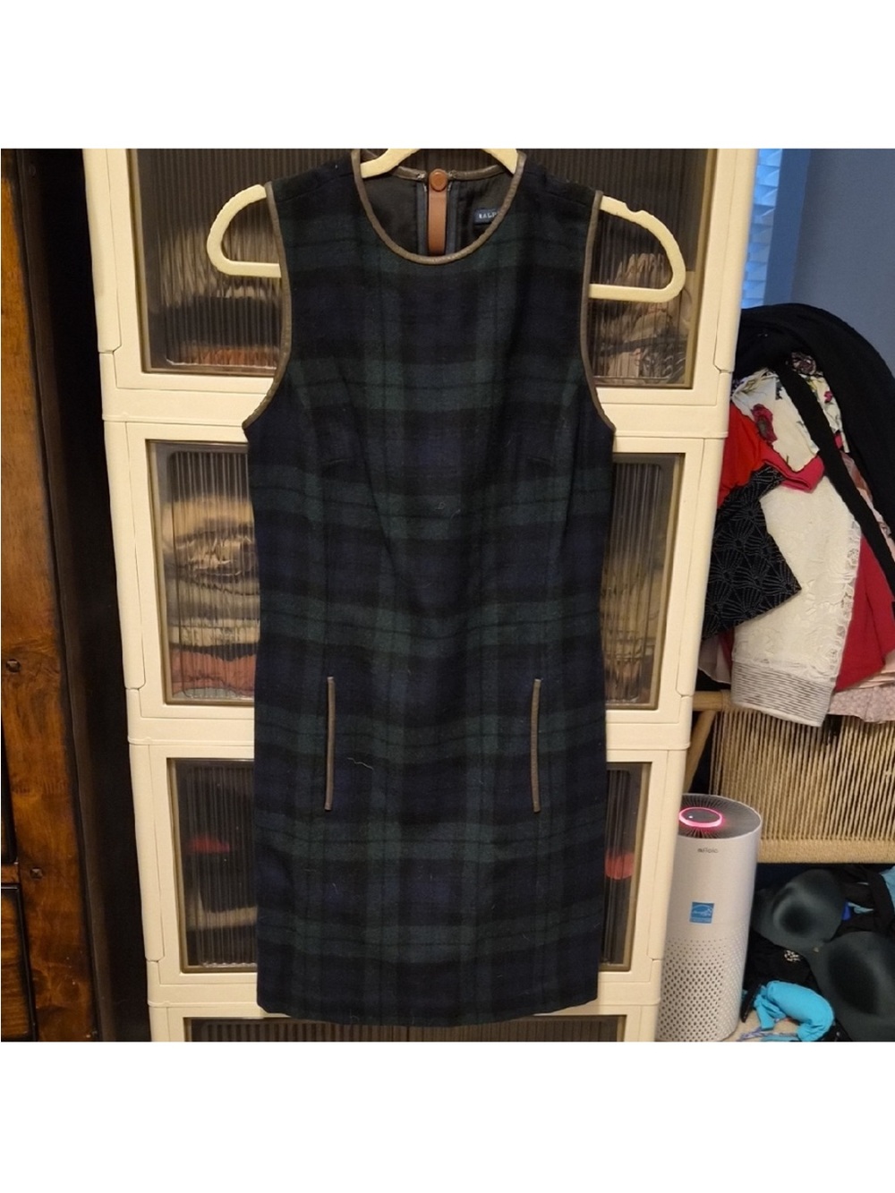 Ralph Lauren blue label excuse me Navy and Green Plaid Wool Mini Dress